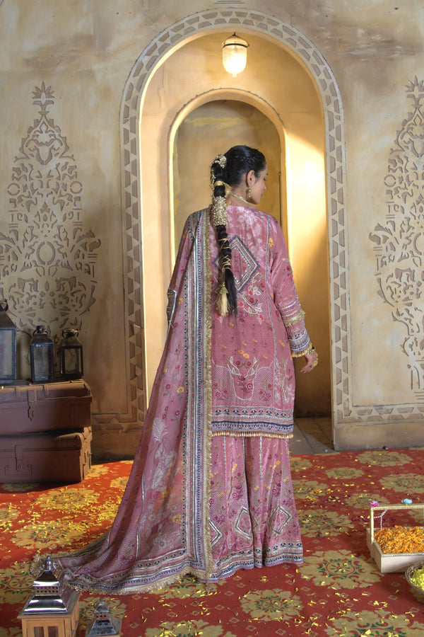 Mehfil Pink Natural Crepe Gharara Suit Set