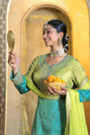 Mehfil bandhani Green Tissue Shimmer Gharara/Sharara Suit Set