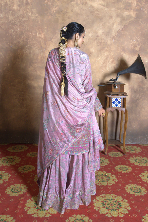 Chand Pastel Pink & Beige Glass Organza A-Line Suit Set