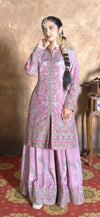 Chand Pastel Pink & Beige Glass Organza A-Line Suit Set
