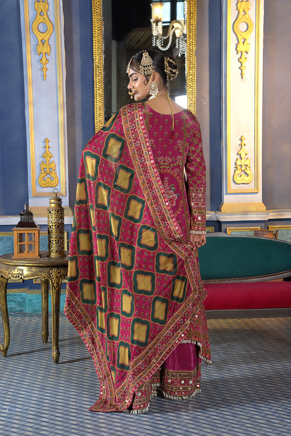 Mehfil Cream Crepe Long Panelled Suit Set