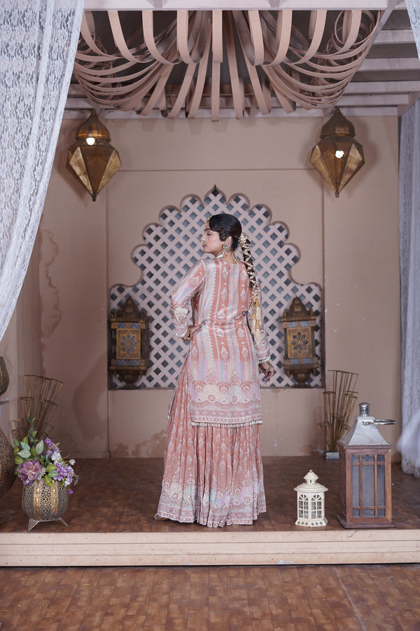 Mehfil Rust Orange Natural Crepe Co-Ord Set