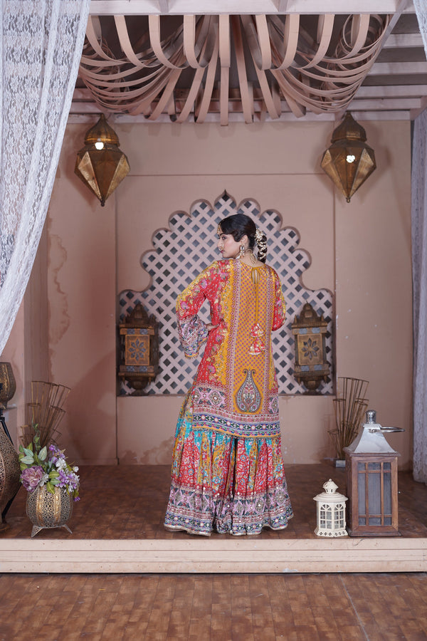 Chand Yellow & Red Crepe Gharara Suit Set