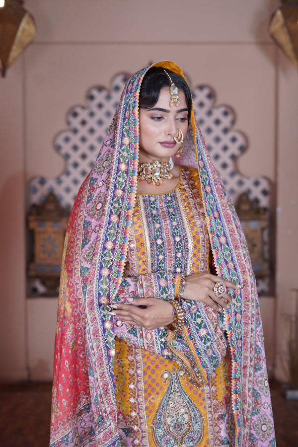 Chand Yellow & Red Crepe Gharara Suit Set