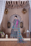 Chand Blue & Pink Crepe Gharara Suit Set
