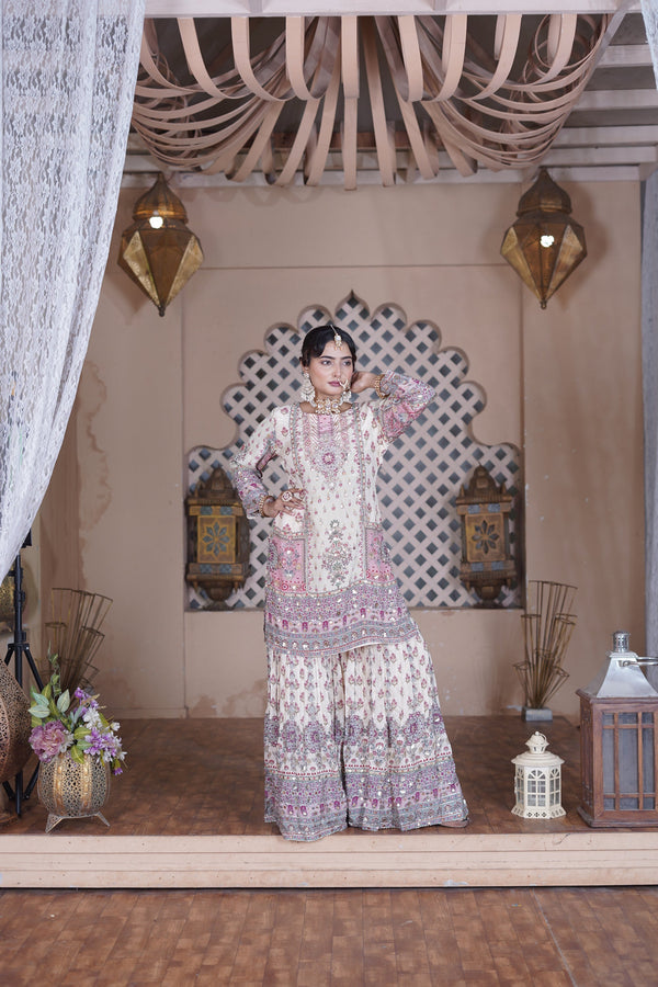 Mehfil Pista Green Natural Crepe Gharara Suit Set