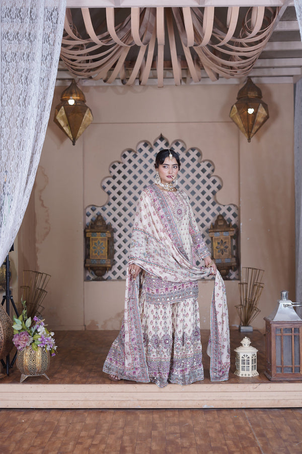 Mehfil Pista Green Natural Crepe Gharara Suit Set