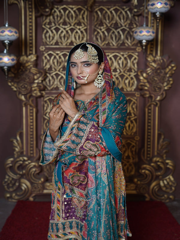 Chand Blue & Purple Crepe Gharara Suit Set