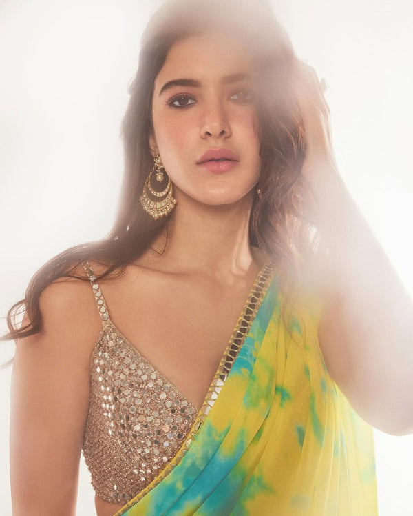 Sunshine yellow & aqua hand made Tie | GYSY Sarees