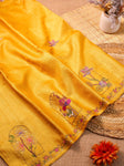 Handwoven Mustard Yellow Banarasi Tussar Silk Saree | GYSY Sarees