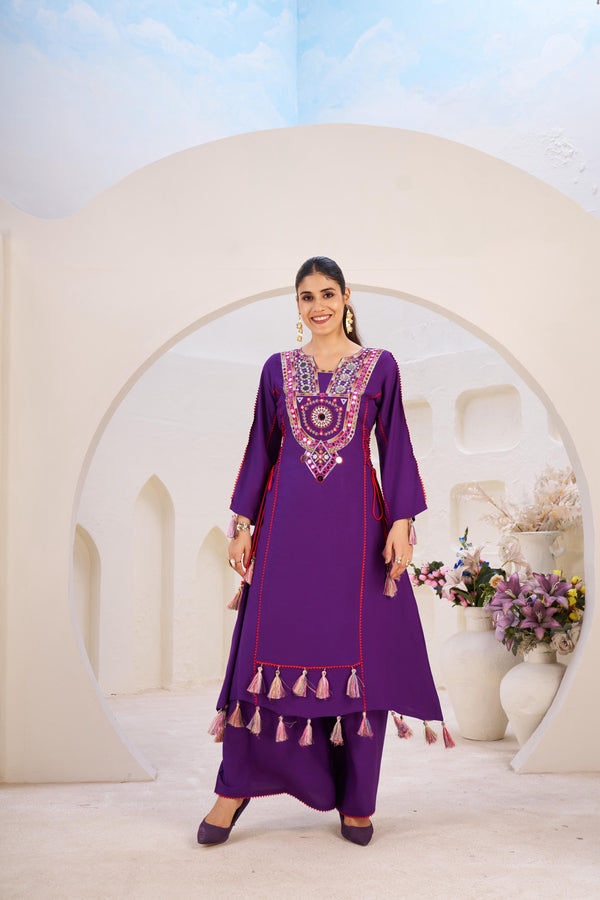 Embroidered Long Sleeves Tunic With Palazzo - GYSY Sarees