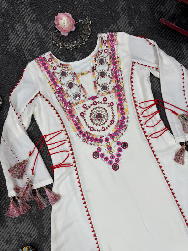 Embroidered Long Sleeves Tunic With Palazzo - GYSY Sarees