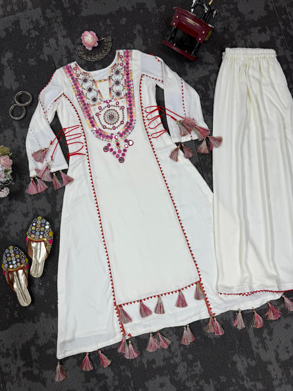 Embroidered Long Sleeves Tunic With Palazzo - GYSY Sarees