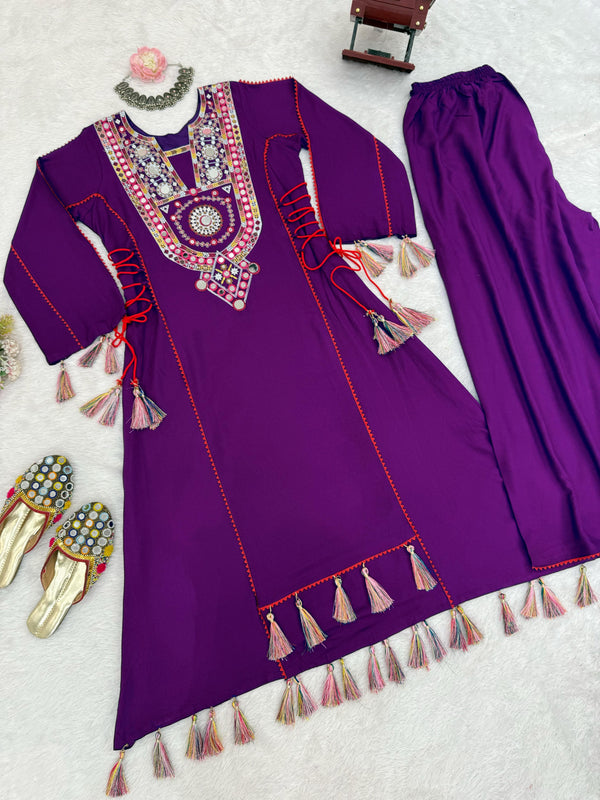Embroidered Long Sleeves Tunic With Palazzo - GYSY Sarees
