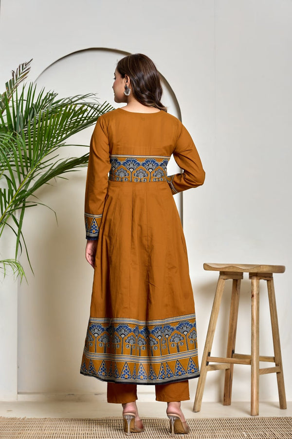 Pure Cotton Three-Piece Anarkali Suit Set with Handwork | GYSY Sarees