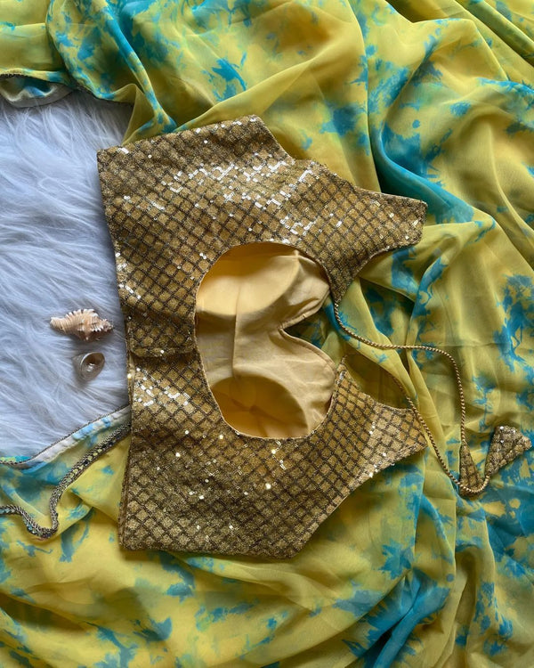 Sunshine yellow & aqua hand made Tie | GYSY Sarees