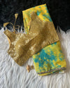 Sunshine yellow & aqua hand made Tie | GYSY Sarees