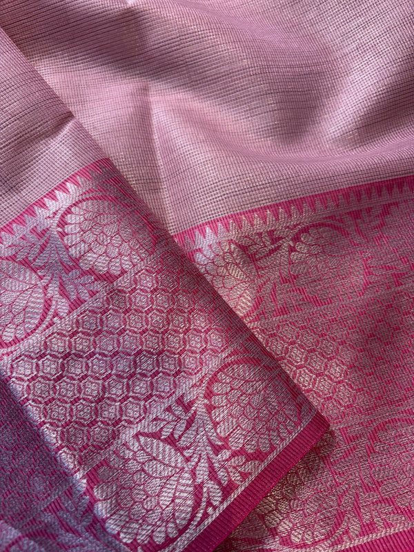 Baby Pink Banarasi Tissue Silk Saree with Zari Work | GYSY Sarees
