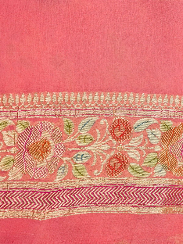 Handwoven Carrot Pink Banarasi Khaddi Silk Saree | GYSY Sarees