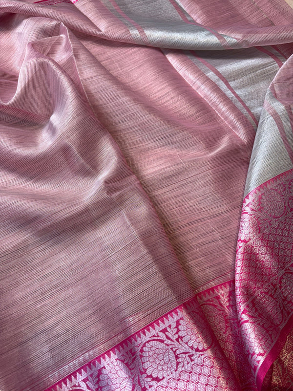 Baby Pink Banarasi Tissue Silk Saree with Zari Work | GYSY Sarees