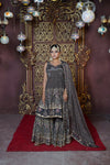 Chand Misty Taupe Natural Crepe Gharara Suit Set