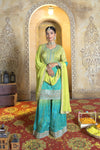 Mehfil bandhani Green Tissue Shimmer Gharara/Sharara Suit Set