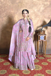 Chand Pastel Pink & Beige Glass Organza A-Line Suit Set