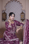 Mehfil Maroon Natural Crepe Gharara Suit Set