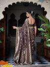 Brown Viscose Jaal Saree with Embroidered Lace