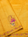 Yellow fabric with floral embroidery