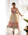Elegant Floral Print Organza Anarkali Suit Set