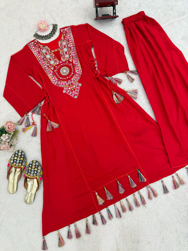 Embroidered Long Sleeves Tunic With Palazzo - GYSY Sarees