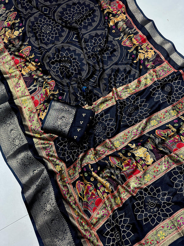 Colorful traditional fabric with intricate patterns on a white background