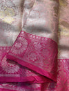 Pink and silver saree with intricate patterns
