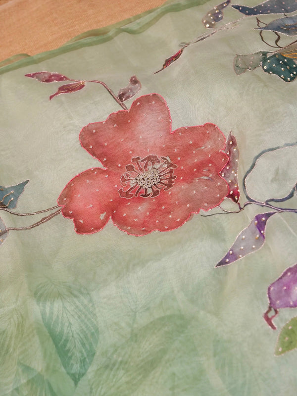 Handwoven Pastel Green Banarasi Organza Silk Saree | GYSY Sarees