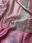 Baby Pink Banarasi Tissue Silk Saree with Zari Work | GYSY Sarees